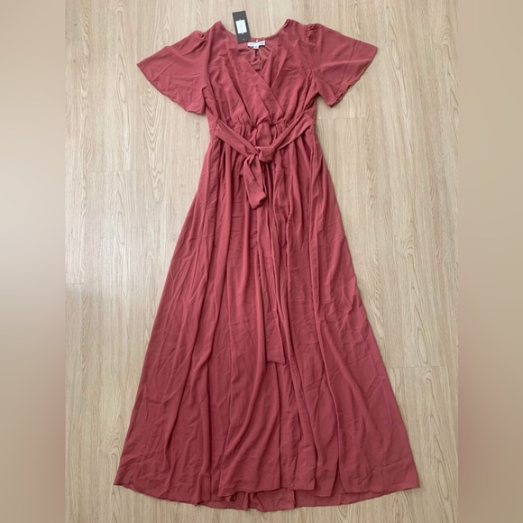 Pinkblush mauve chiffon flutter sleeve maxi dress nwot - Picture 4 of 4